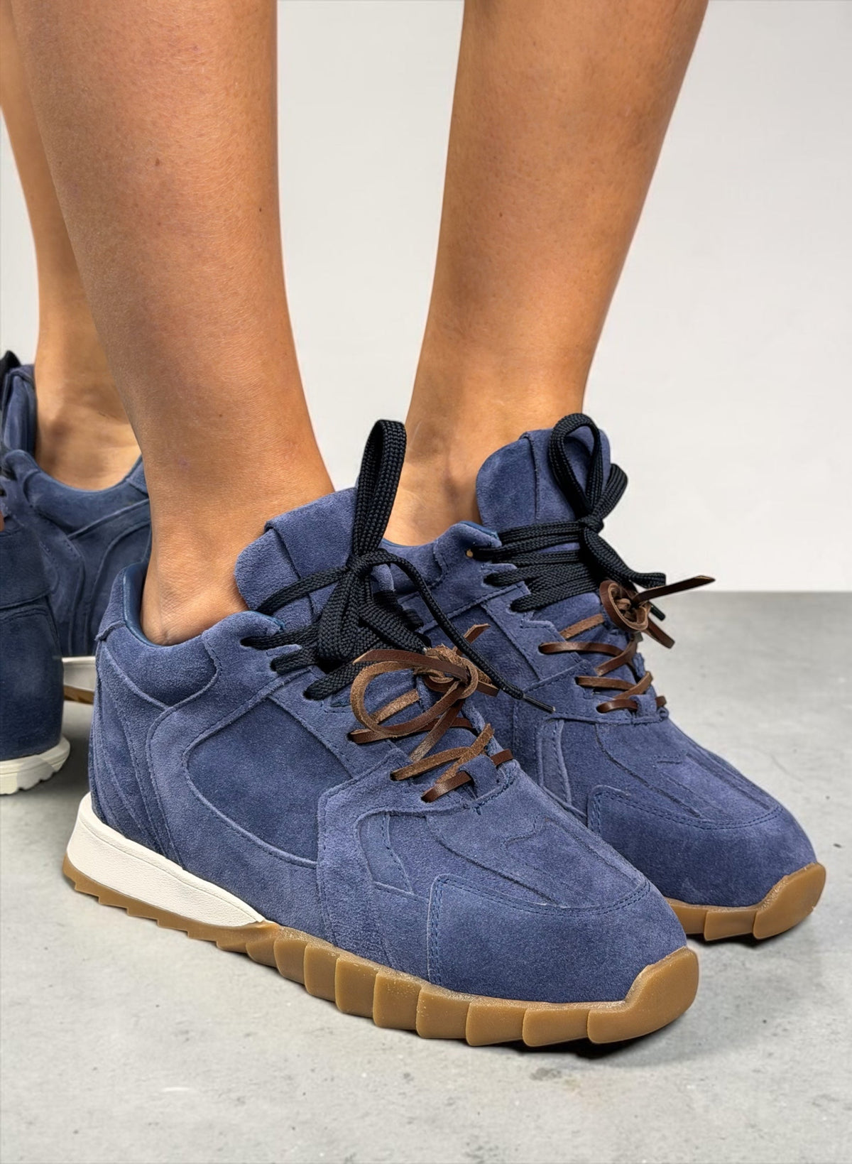 ALURE Denim Rengi 5cm Gizli Topuklu Hakiki Deri Spor Ayakkabı