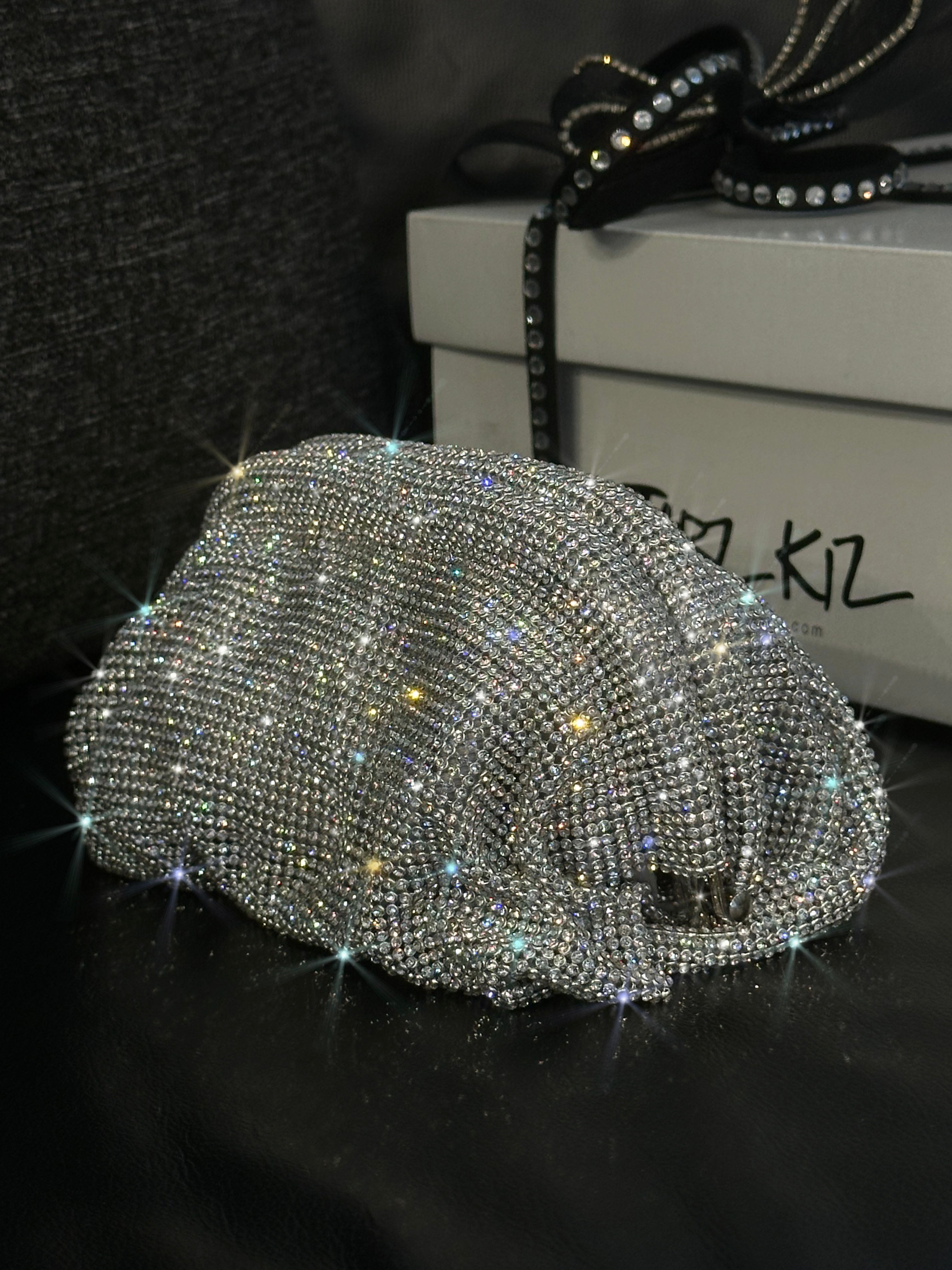 Glamour Gümüş Taşlı Clutch Gece Çanta