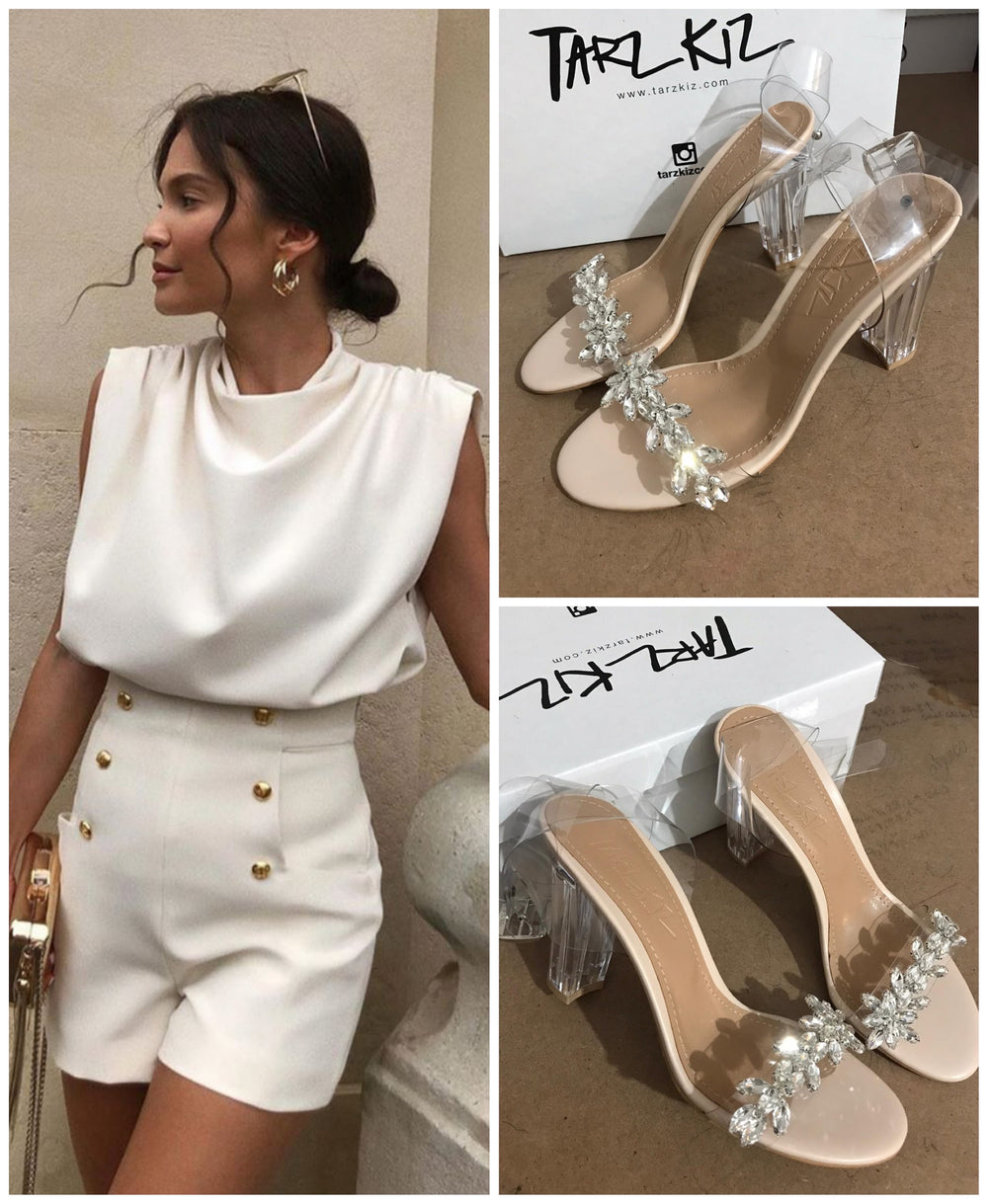 ELA KRİSTAL TAŞLI NUDE ŞEFFAF SANDALET